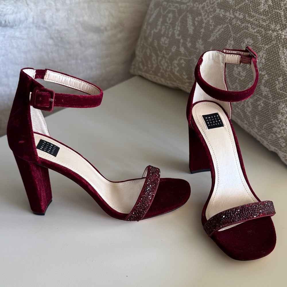 Burgundy Velvet Heels, sparkly strap, WHBM size 8
